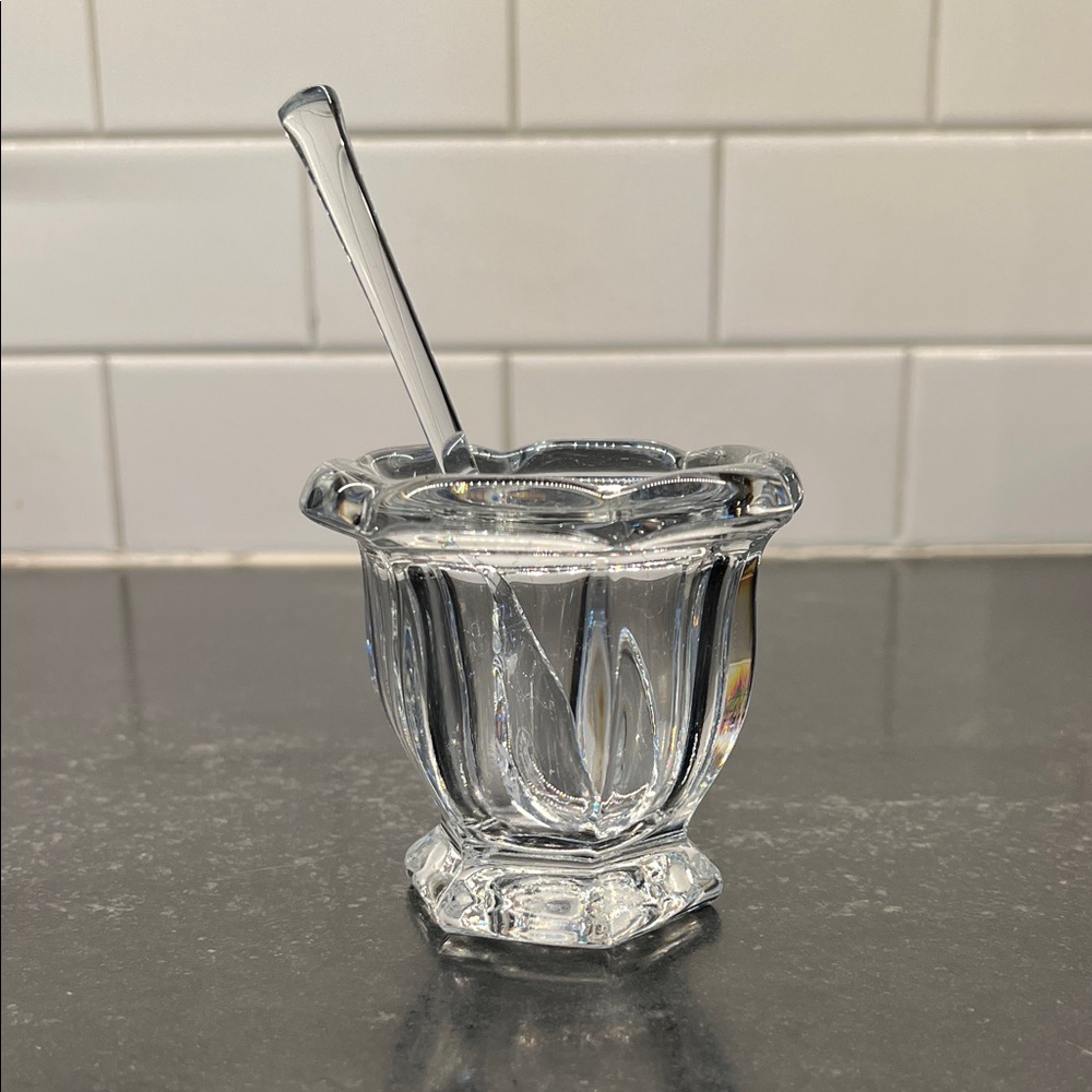 Baccarat Crystal mustard/jam jar with spoon